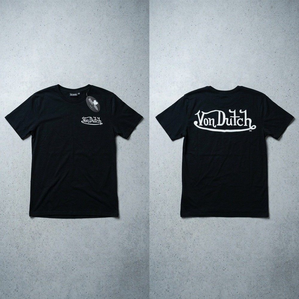Von Dutch Men's T-Shirt Small Black White Spellout Logo Y2K Graphic Tee NWT